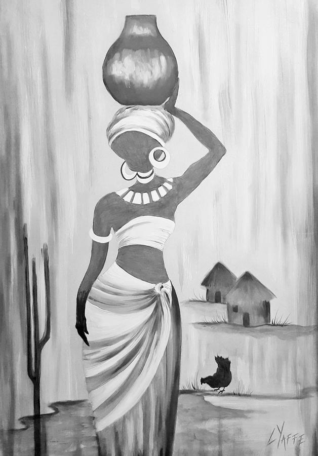 African Woman in Black and White Digital Art by Loraine Yaffe