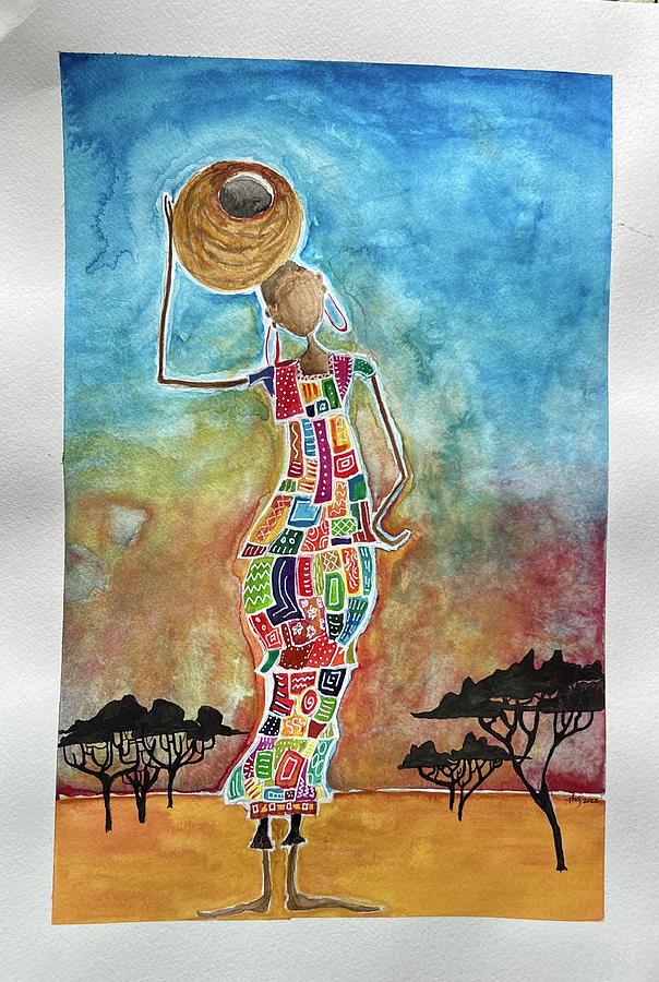 African Woman Painting by Theresa Marie Johnson