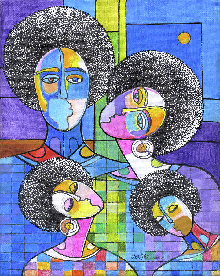 Nigeria Painting - Afro Abstract Family by Darlington Ike