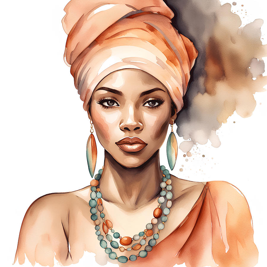 Afro American Woman Head Wrap, Fashion Headwrap Painting, African ...