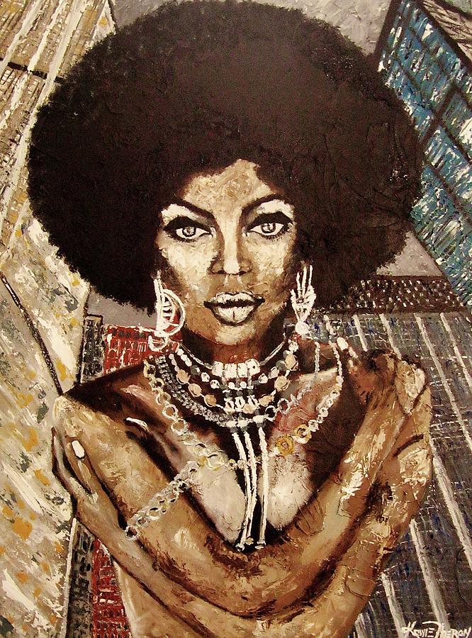 Afro Beauty in Manhattan Painting by Kowie Theron