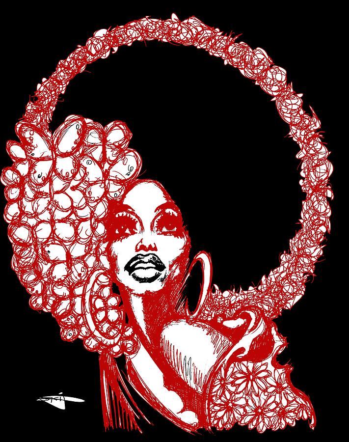 Winter Drawing - Afro Funk Red 1 by SKIP Smith