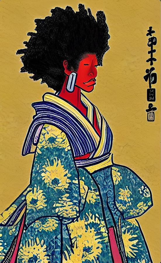 Afro Japanese Woman in Flower Dress Digital Art by Jason Trader | Fine ...