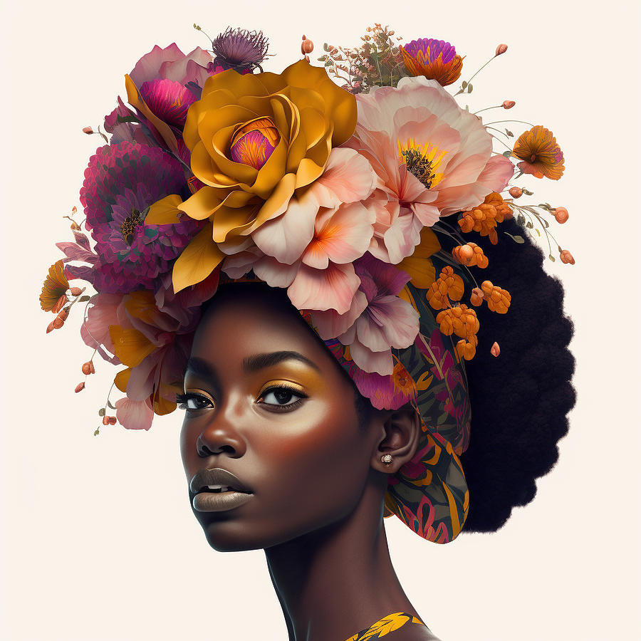 Afro Women Flower Hair Digital Art by Litzone Shop - Fine Art America