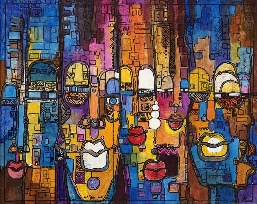 African Masks Painting - Afrocentric Vibrations I by Darlington Ike