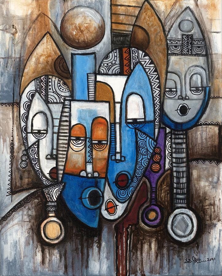 African Masks Painting - Afrocentric Vibrations II by Darlington Ike