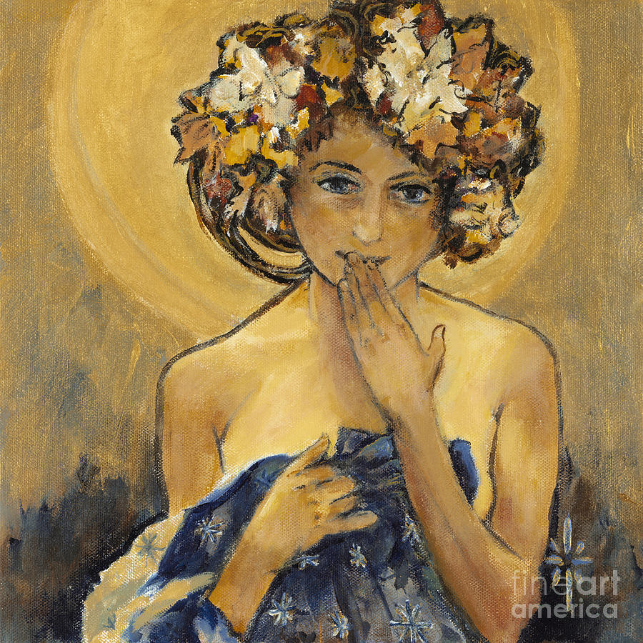 Flower Painting - After A. Mucha, The Moon by Jodie Marie Anne Richardson Traugott          aka jm-ART