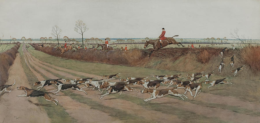 AFTER CECIL CHARLES WINDSOR ALDIN, RBA The Pytchley Hunt Away from Crick After Lionel Dalhousie Robe Painting by Artistic Rifki