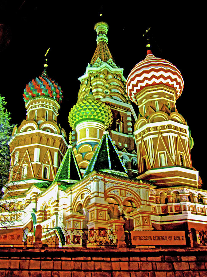 After Dark at Saint Basils Cathedral in Red Square in Moscow, Russia Photograph by Ruth Hager