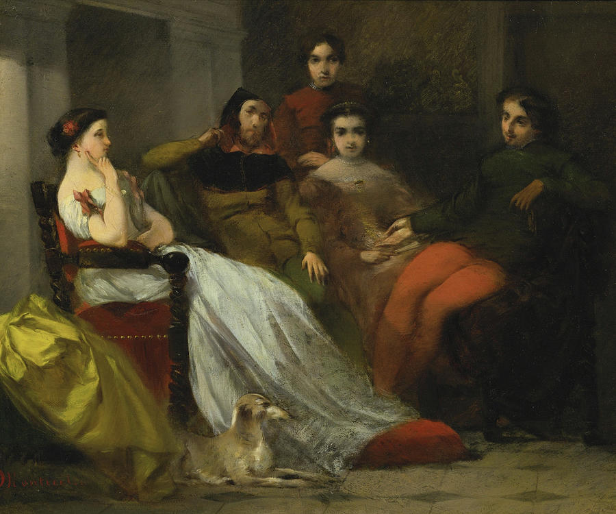 After Dinner Conversation Painting by Adolphe Monticelli