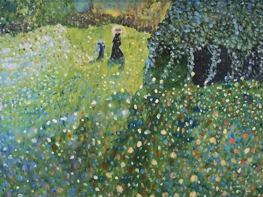 After Renoir, Woman With A Parasol In A Garden Painting by Angela Davies