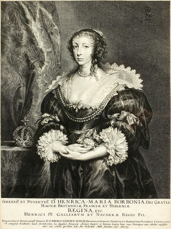 After Sir Anthony van Dyke Portrait of Queen Henrietta Maria Engraving ...