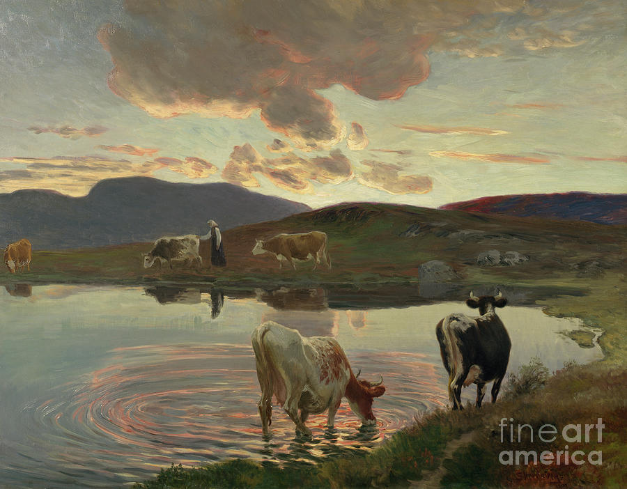 After sunset,  Painting by O Vaering by Christian Skredsvig