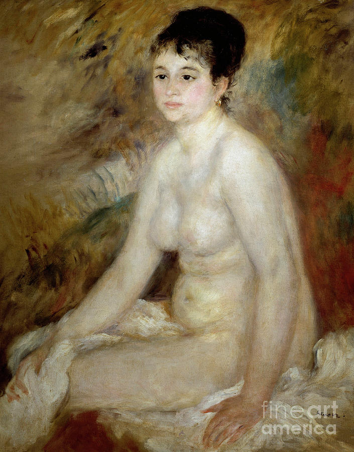 After the bath, Portrait of a naked woman sitting Painting by Pierre Auguste Renoir