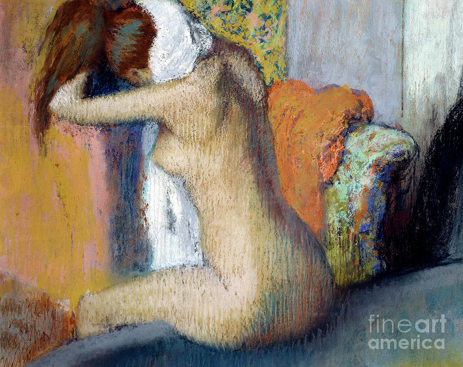 After the bath, woman wiping her neck Pastel by Edgar Degas