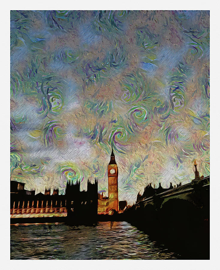 After Van Gogh, Big Ben clock tower by Ahmet Asar Painting by Celestial Images