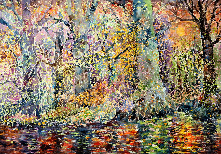 Afterglow on the River Bank Painting by Almo M