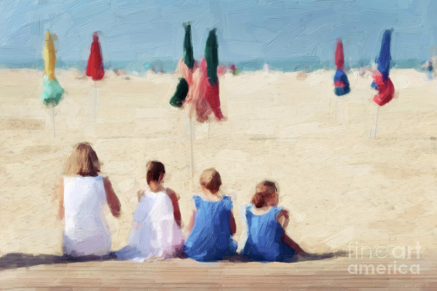 Vintage Painting - Afternoon at the beach in Deauville, France by Delphimages Photo Creations
