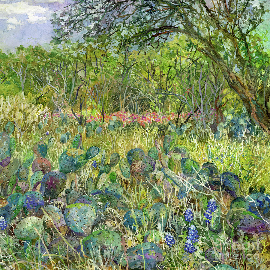 Afternoon Blues - Bluebonnets And Cactus 2 Painting