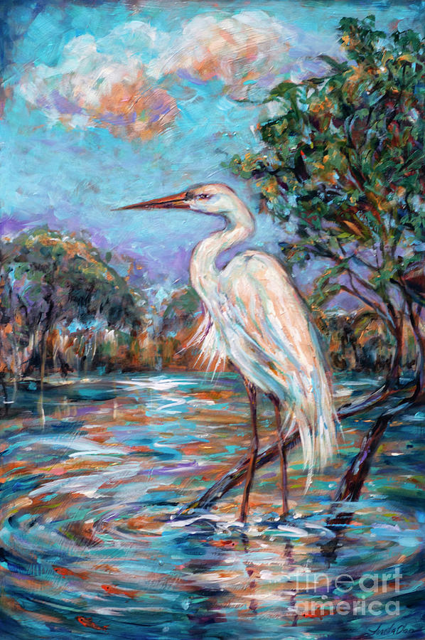 Afternoon Egret Painting by Linda Olsen