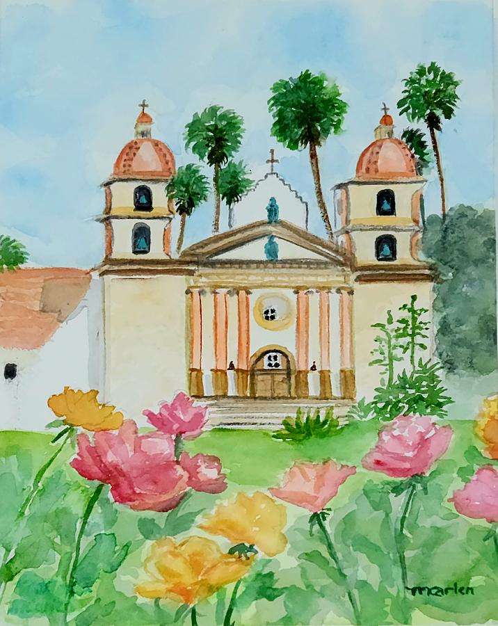 Afternoon in the Rose Garden - Queen of Missions Painting by M Carlen