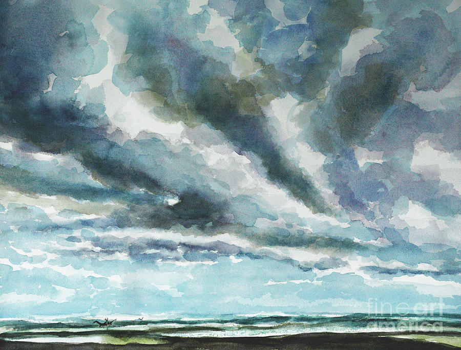 Afternoon rain clouds at the beach 7-5-2021 Painting by Julianne Felton