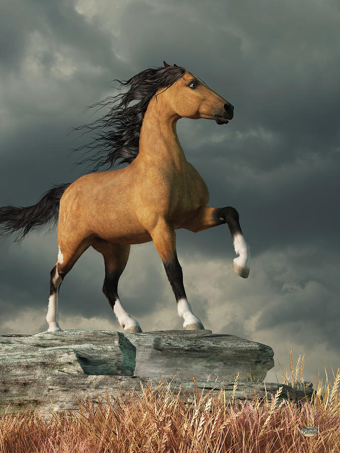 Against the Wind - Buckskin Horse Digital Art by Daniel Eskridge