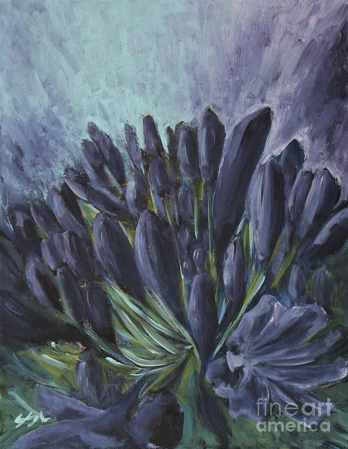 Agapanthus - Midnight Purple Painting by Jane See