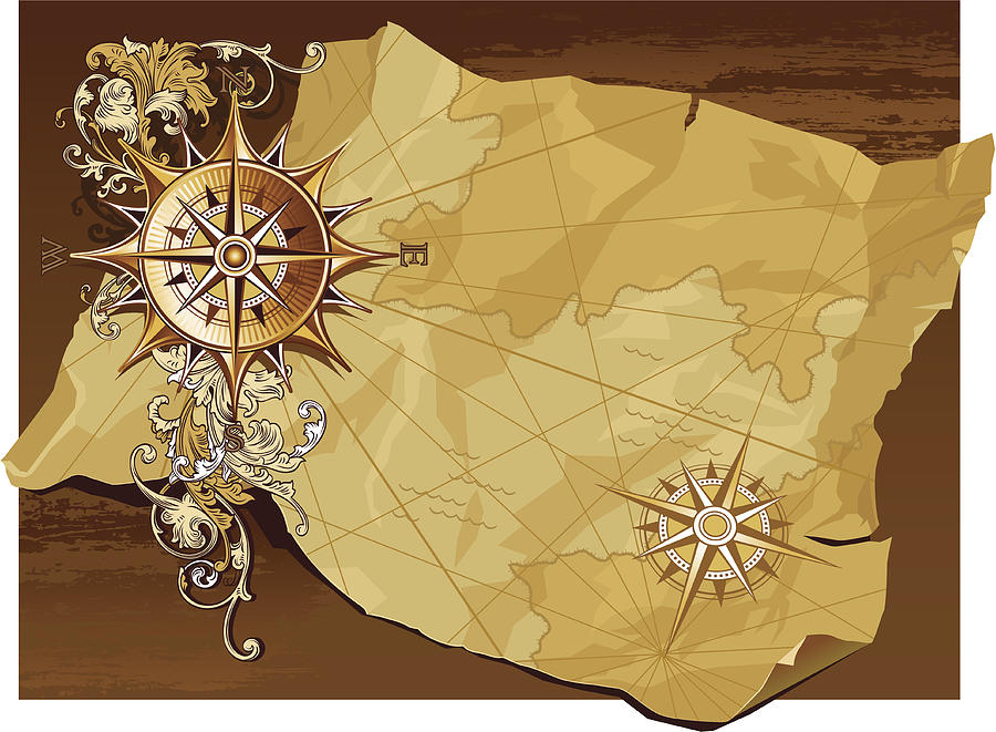 Age-old compass and map Drawing by Miava