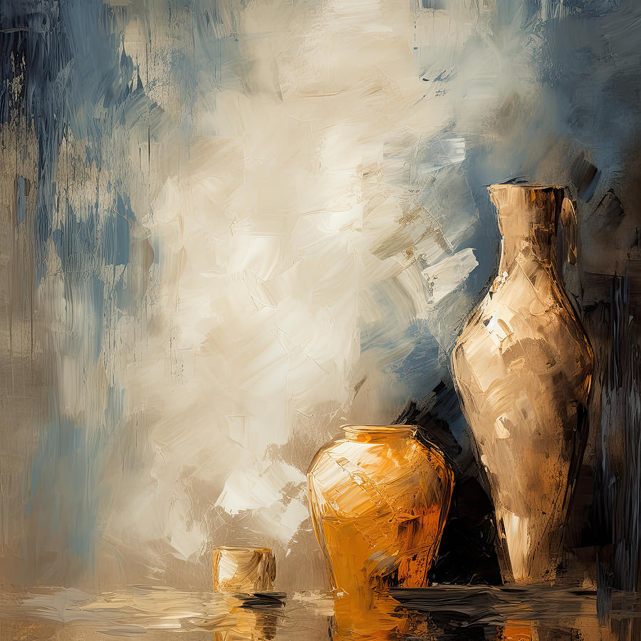 Aged Allure - Gray and Gold Art Painting by Lourry Legarde