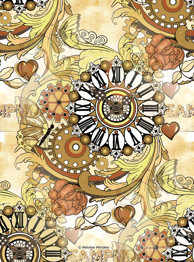 Hearts And Flowers Mixed Media - Aged Steampunk by Melodye Whitaker