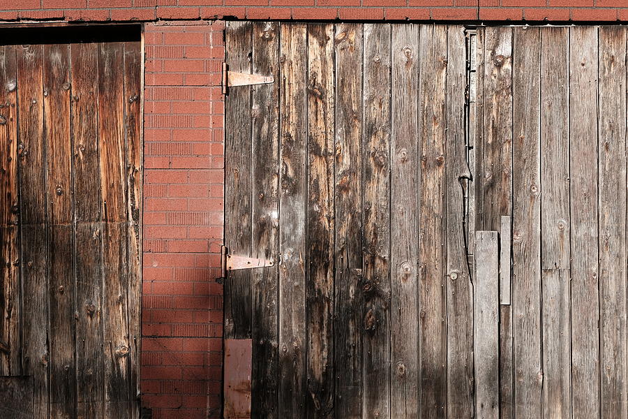 Aged Wood, Stick-on Brick And Barn Hinges Also Photograph by Kreddible Trout Aged Wood, Stick-on Brick And Barn Hinges Also Photograph by Kreddible Trout