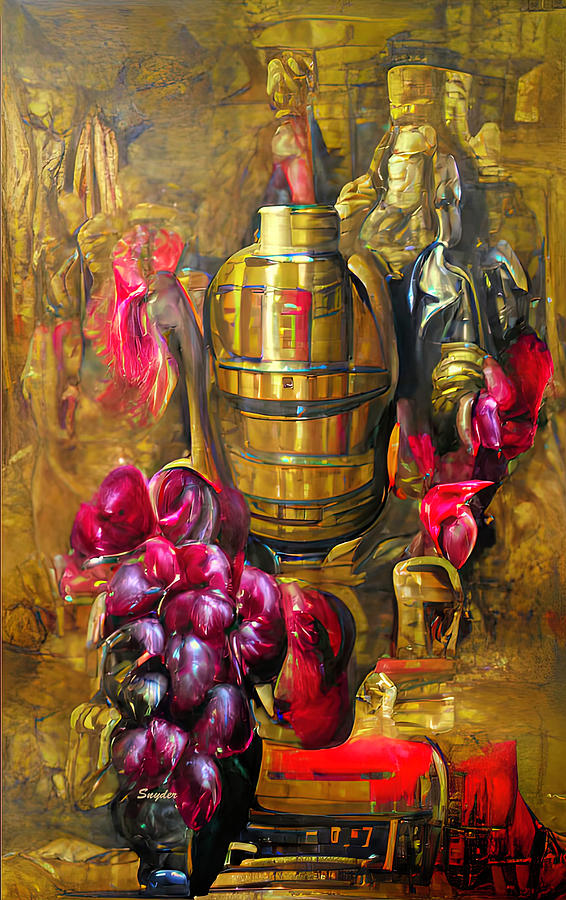 Grape Digital Art - Aging in the Barrell at the Steampunk Winery AI by Floyd Snyder