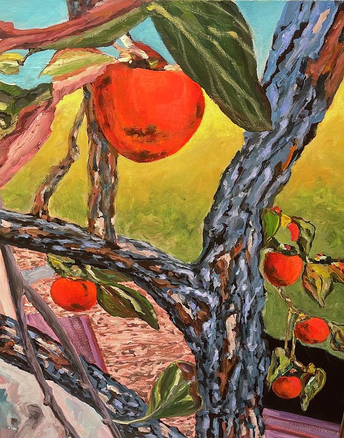 Aging persimmon tree Painting by Ray Khalife