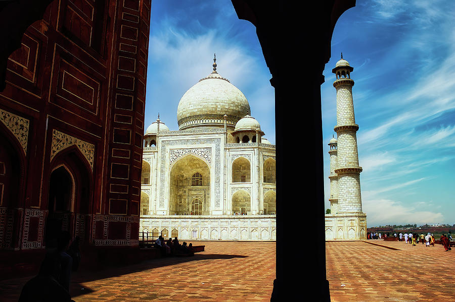 Agra, India - A unique perspective wide angle shot of Taj mahal symbol of love monument against dramatic sky Photograph by Arpan Bhatia
