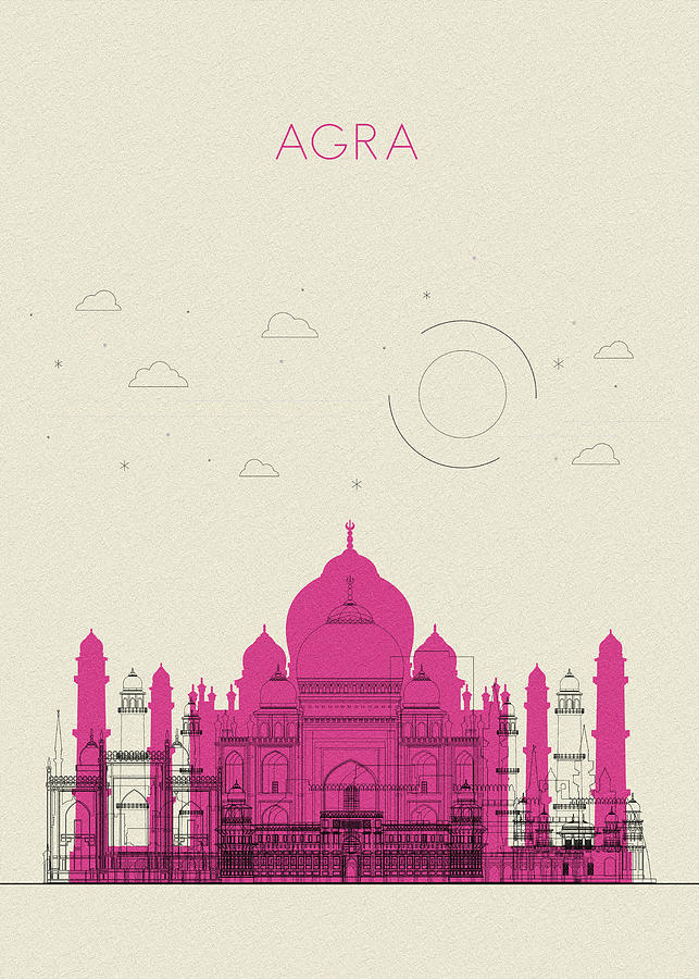 Memento Movie Drawing - Agra, India Abstract City Skyline by Inspirowl Design