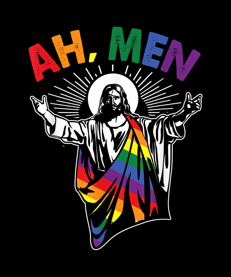 Ah Men Funny LGBT Gay Pride Jesus Rainbow Flag Christian Digital Art By Do Limited Fine Art