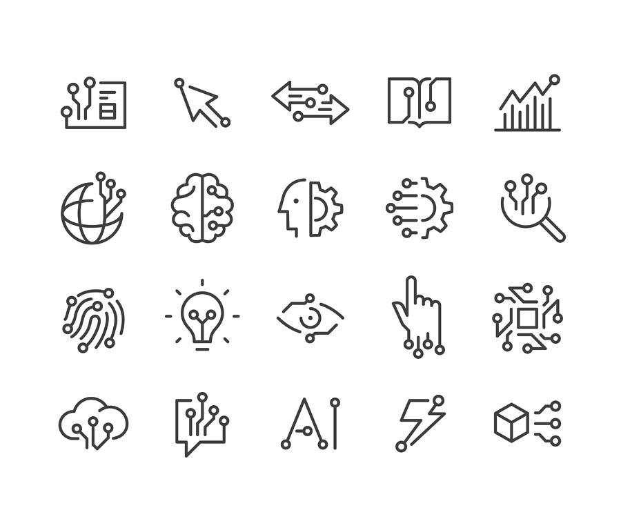 AI and Technology Icons - Classic Line Series Drawing by -victor-