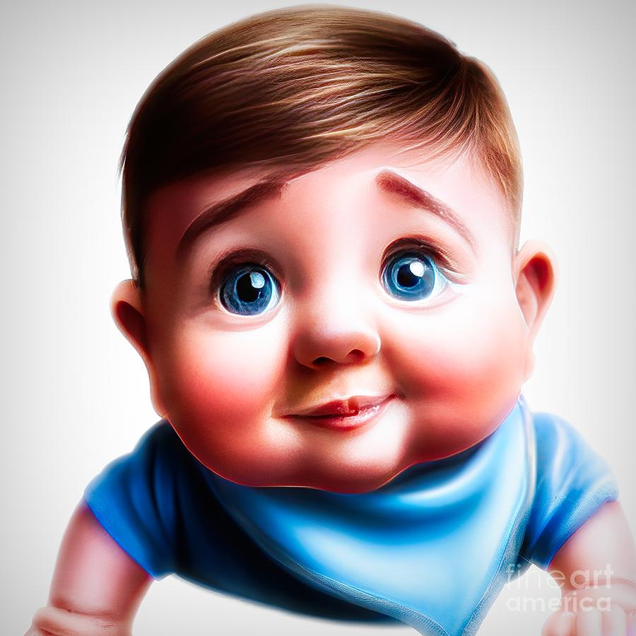 AI Art 3D Look Cute Big Eyed Baby Boy Digital Art by Rose Santuci-Sofranko