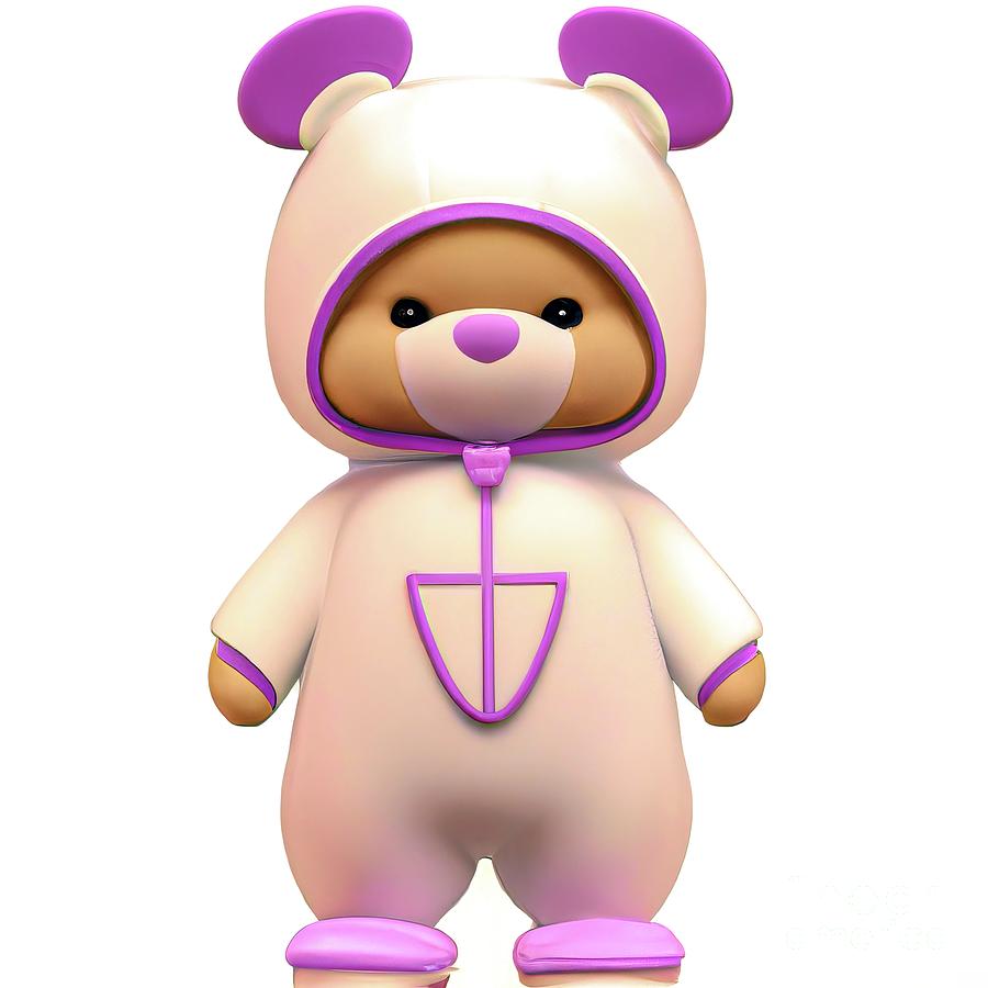 AI Art 3D Look Cute Teddy Bear Wearing a Baby Costume 1 Digital Art by Rose Santuci-Sofranko