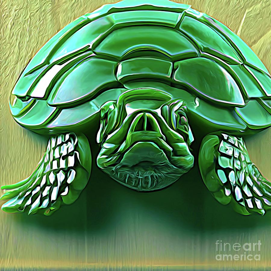 AI Art 3D Look Jade Turtle 1 Abstract Expressionism Effect Digital Art by Rose Santuci-Sofranko
