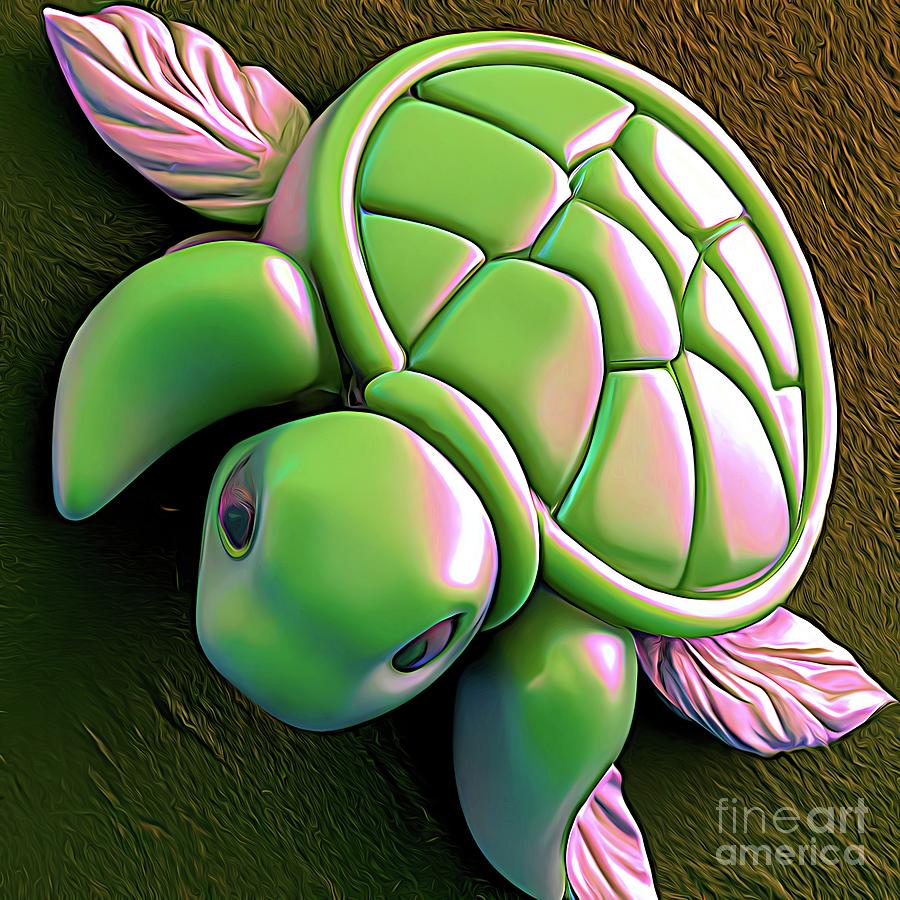 AI Art 3D Look Jade Turtle 2 Abstract Expressionism Effect Digital Art by Rose Santuci-Sofranko