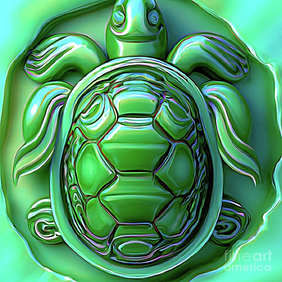 AI Art 3D Look Jade Turtle 3 Abstract Expressionism Effect Digital Art by Rose Santuci-Sofranko