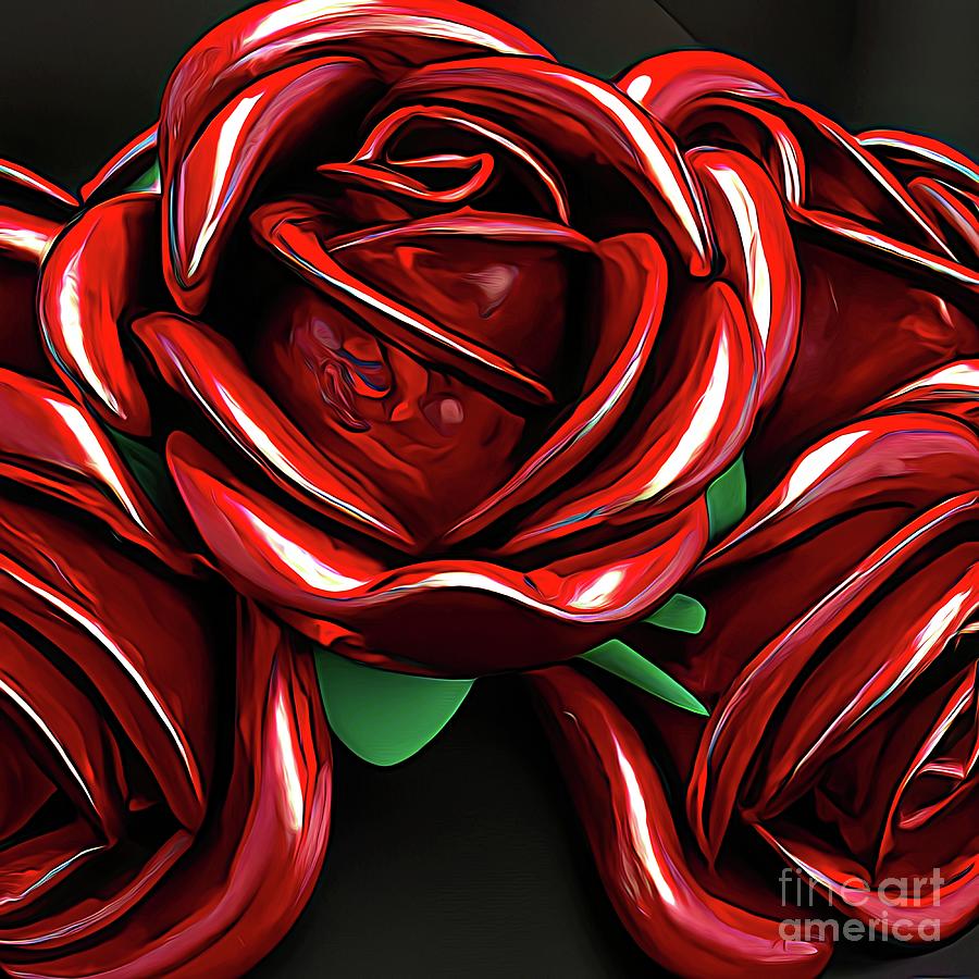 Ai Art 3d Look Metallic Roses On Black Velvet 1 Abstract Expressionism Effect Digital Art By 4037