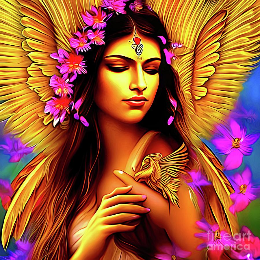 AI Art Beautiful Asian Indian 3 Heavenly Angel With Flowers Abstract Expressionism Digital Art by Rose Santuci-Sofranko