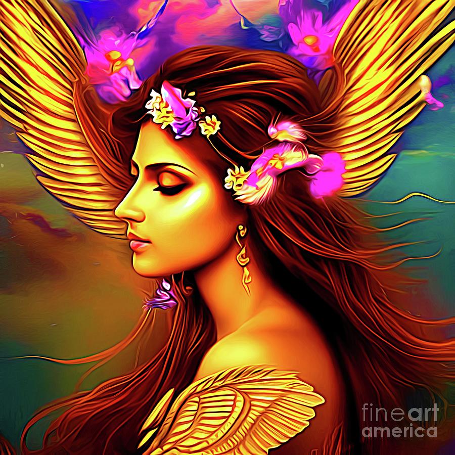 AI Art Beautiful Asian Indian 4 Heavenly Angel With Flowers Abstract Expressionism  Digital Art by Rose Santuci-Sofranko