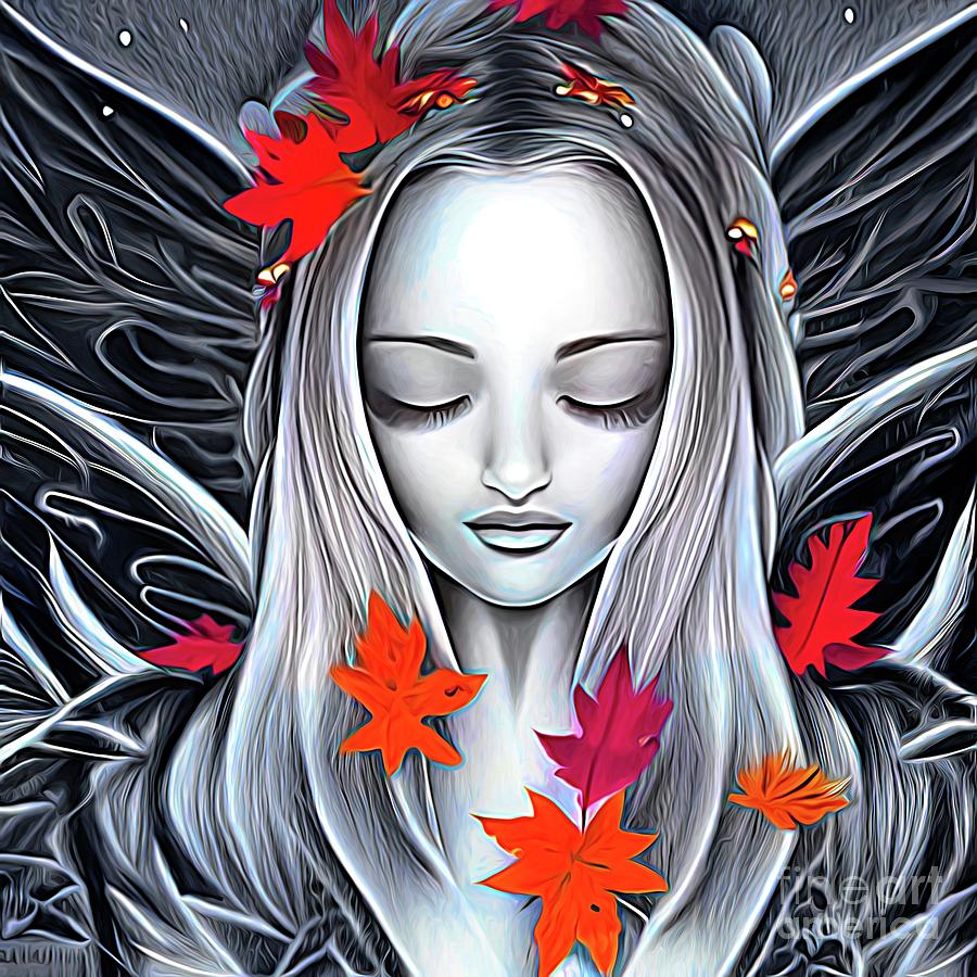 AI Art Beautiful Autumn Heavenly Angel Abstract Expressionism Digital Art by Rose Santuci-Sofranko