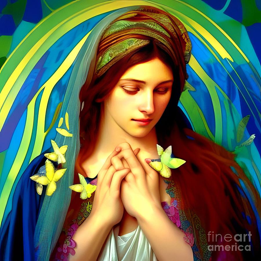 Ai Art Beautiful Blessed Virgin Mary With Butterflies In Psychedelic Colors Digital Art By Rose 0107