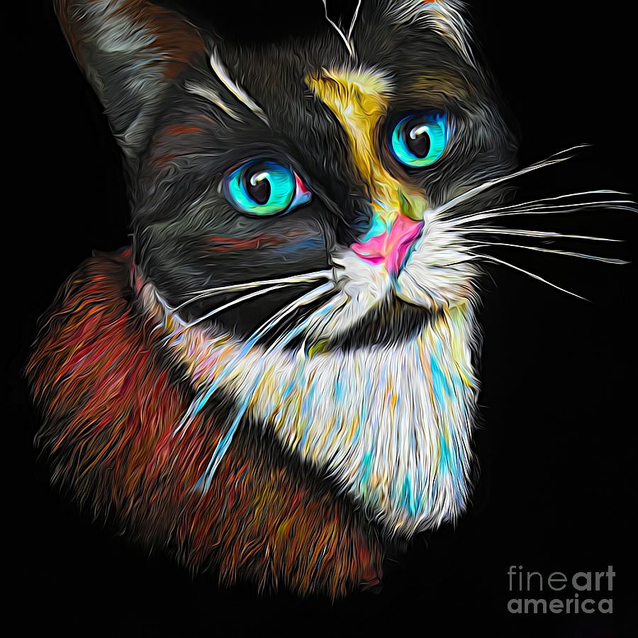 AI Art Beautiful Cat Abstract Expressionist Digital Art by Rose Santuci-Sofranko