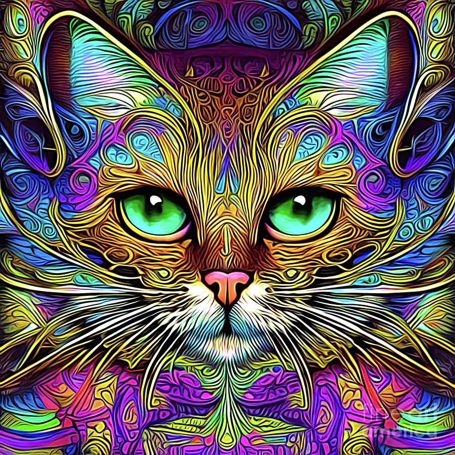 AI Art Beautiful Cat Zentangle Abstract Expressionism 1 Digital Art by Rose Santuci-Sofranko